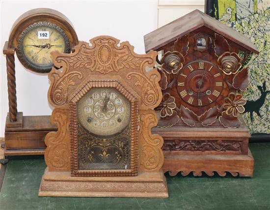 Three mantle clocks to include a cuckoo clock